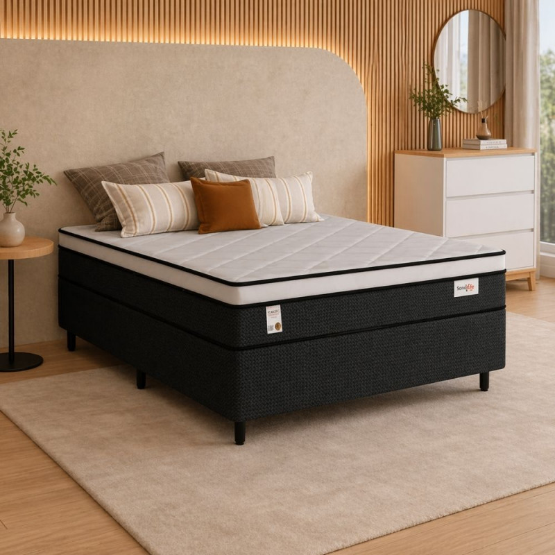 CJ BASE BOX/COLCHAO 138X188X72 PLUMATEX SMARTFLEX BLACK MOLAS ENSACADAS