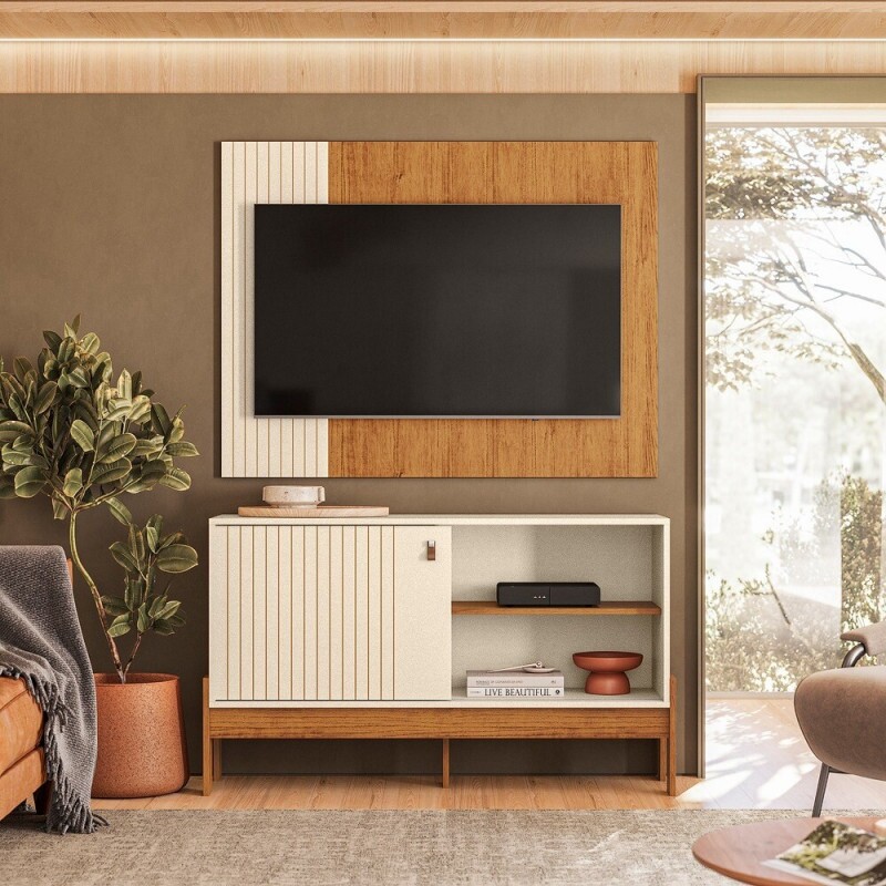 COMBO RACK PAINEL MOBLER 1.2 WOOD PEROLA METALIZADO/CANELA COMBO RACK PAINEL MOBLER 1.2 WOOD PEROLA METALIZADO/CANELA