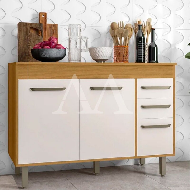 BALCAO POLIMAN 3P 2G MALTA 120CM FREIJO/OFF ACETINADO