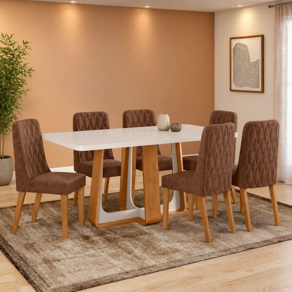 CJ MESA 6C LOPAS SINTONIA TAMPO MAXI CAD LUAR 170X90 C/VIDRO AVELA/AMENDOA CLEAN/OFF WHITE