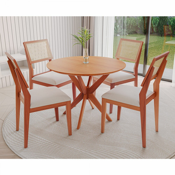 CJ MESA 4C AGN VITORIA REDONDA 130CM TAMPO LAMINADO CAD LARISSA MADEIRA CJ MESA 4C AGN VITORIA REDONDA 130CM TAMPO LAMINADO CAD LARISSA MADEIRA