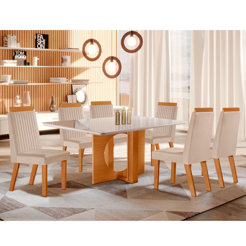 CJ MESA 6C LJ MOVEIS FIRENZE 160X80 TAMPO CHANFRADO C/VDO CAD.RIVIERA TEC164 CASTANHO/CINAMOMO