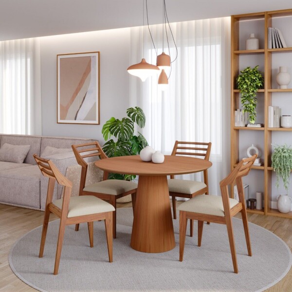 CJ MESA 4C AGN VITORIA REDONDA 90CM TAMPO LAMINADO CAD VITORIA/MADEIRA