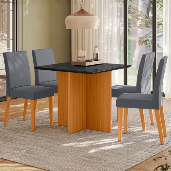 CJ MESA 4C POLIMAN HELO QUADRADA 90X90 C/VIDRO CAD LUARA FREIJO/PRETO/GRISS CJ MESA 4C POLIMAN HELO QUADRADA 90X90 C/VIDRO CAD LUARA FREIJO/PRETO/GRISS