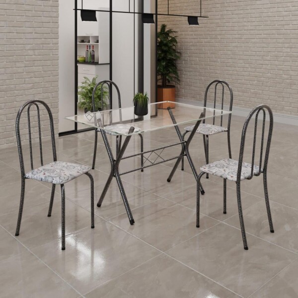 CJ MESA SOMA 4C ANE B061 120X75 RETANGULAR TAMPO VIDRO ARABESCO PRATA MARTELADO