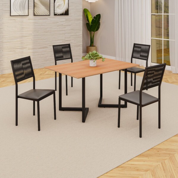 CJ MESA 4C MOVEIS TEIXEIRA MAIA RETANGULAR 120X90 PRETO C/CORDA NAUTICA / PRETO FOSCO PROA