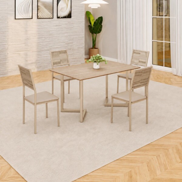 CJ MESA 4C MOVEIS TEIXEIRA MAIA RETANGULAR 120X90 CREME C/ CORDA NAUTICA / CHAMPANHE PROA
